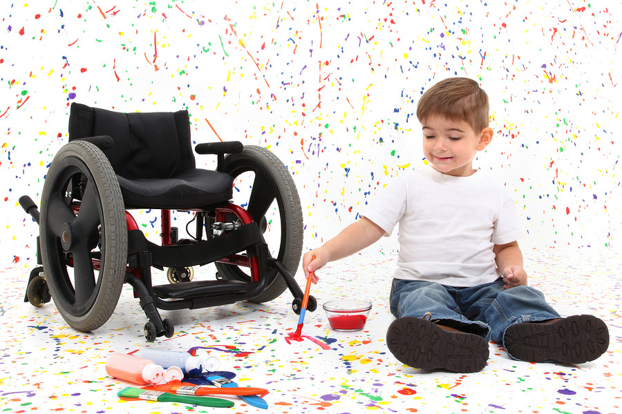 Boy Child Painting Wheelchair